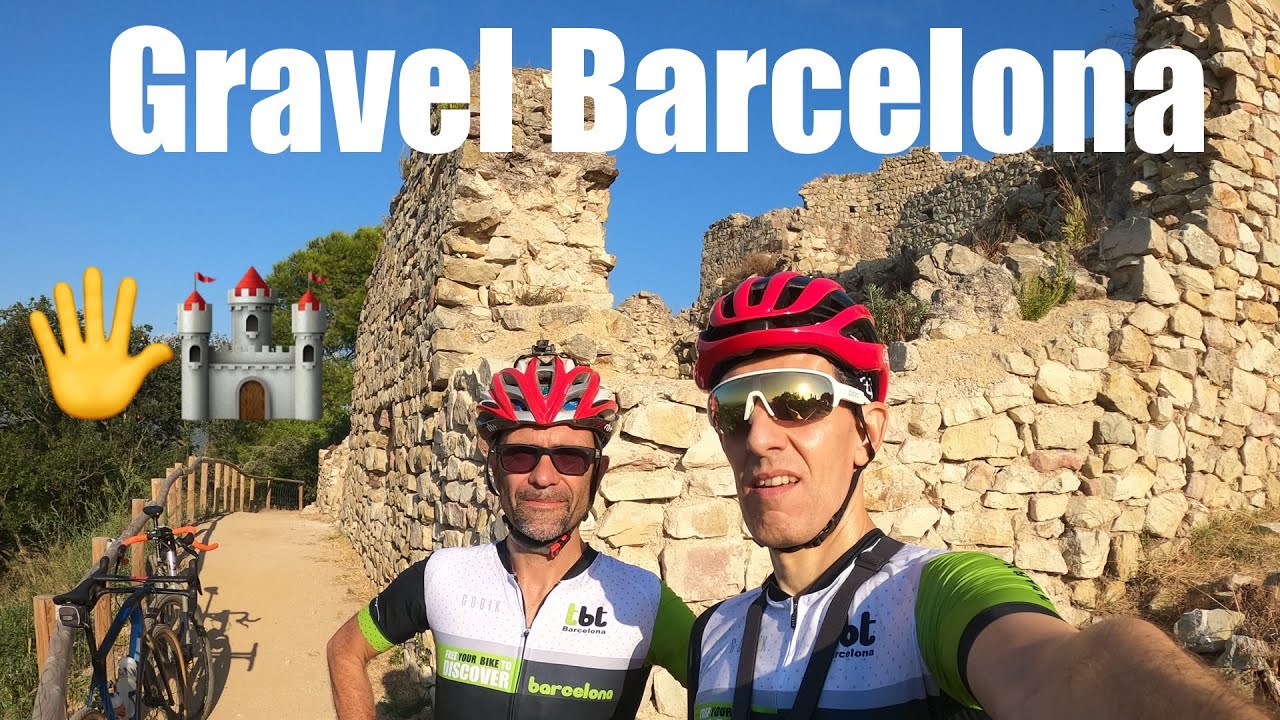 Gravel riders on a forest track in the hills around Barcelona